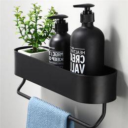 Space Aluminum Black Bathroom Shelves Kitchen Wall Shelf Shower Storage Rack Towel Bar Bathroom Accessories 30-50 Cm Length330W