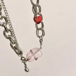 Chokers Y2K Pink Crystal Cross Love Necklace For Women Girl Vintage Punk Harajuku Thick Chain Clavicle Fashion Jewelry Gifts