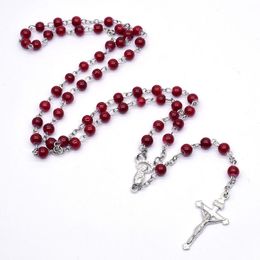 Religious Strand Jewellery Glass Beads Cross Rosary Necklace