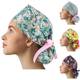 Beanie Skull Caps Women Scrubs With Button Ultra-thin Breathable Cartoon Printed Adjustable Hats Reuseable Bouffant Accessories R23234