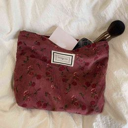 Nxy Cosmetic Bags Women Travel Beauty Storage Case Make Up Organiser Clutch Leopard Print Corduroy Retro Wash Pouch 220302