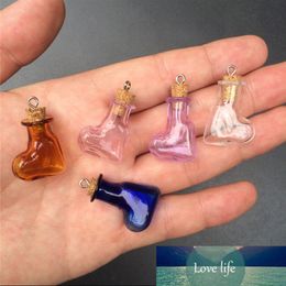 Mini Glass Bottles with Metal Loop Corks DIY 7 Kinds Colours Heart Shaped Pendants Jars Cute Wishing Vials Gifts 10 Sets