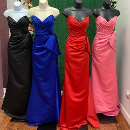 Bow Prom Dress 2022 Aqua Red Royal Black Satin Long Formal Evening Dresses Fit-n-Flare Sweetheart Side Split Sexy Pageant Event Party Gown Sheath Pleat Bridesmaid Gala