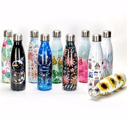New Flamingo Floral Water Bottle BPA free Stainless Steel Thermos Bottle Gym Sport Travel Insulated Cup Mug Christmas Tumbler 201221