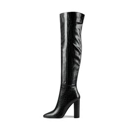 Hot Sale QUTAA 2021 Keep Warm Over The Knee Boots Square High Heel Pointed Toe Long Boots Autumn Winter PU Zipper Women Shoes Size 34-43