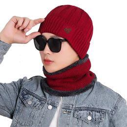 2 Pieces Winter Beanie Hat&scarf Set Men Women Thick Warm Knitting Plush Lining Hat And Scarf Windproof Bonnet Homme Hiver