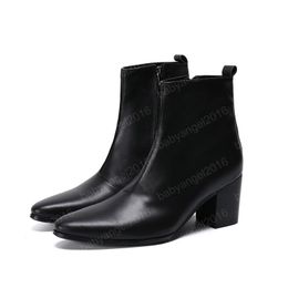 Fashion Pointed Toe Men Genuine Leather Business Short Boots Party Formal Men's Big Size Zip Ankle Boots