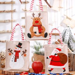 Christmas Canvas Bags Embroidered Tote Bag Linen Reusable Child Gift Candy Storage Bag Shopping Bag Christmas Decorations Wholesale