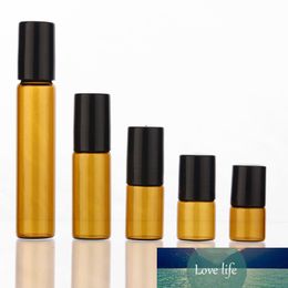 50pcs/lot 1ml 2ml 3ml 5ml 10m Amber Perfume Glass Roll on Bottle with Glass/Metal Ball Brown Roller Essential Oil Vials Thin