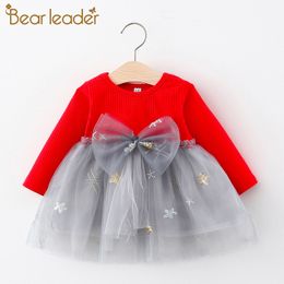 Bear Leader Christmas Baby Girls Dresses Bow Infant Clothes Kids Clothes Baby Birthday Party Princess Dress New Autumn Clothes 201202