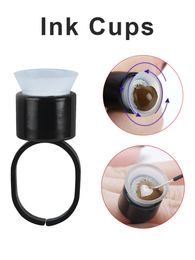 100pc Tattoo Ink Cups/Caps Microblading Pigment Ring Cups For Permanent Makeup 3D Eyebrow Embroidery Pigment Holder Tattoo Tools Accessories