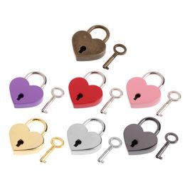 Heart Shape Vintage Metal Mini Padlock Small Bag Suitcase Luggage Box Diary Book Key Lock With Key