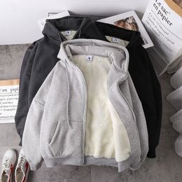 Women Winter Harajuku Hoodies Coat Causal Basic Warm Pockets Solid Grey Black Sweatshirt Female Hooded Coat Outerwear Plus Size 201030