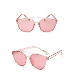 pink framed mirrors UK - hot selling Vintage Cat Eye Women Sunglasses Clear Frame Mirror Plastic Cat Eye Pink Sun Glasses UV400 free shopping1