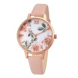 Women Watch Gift for Ladies Rose Flower Dial Pink Strap Fashion Design Wedding Gift Relogios Femininos 201116