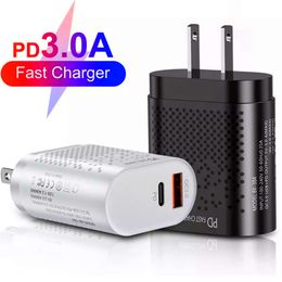 Fast Quick Wall Charger 18W QC3.0 3A Type c Ports Eu US UK power Adapter For Iphone 11 12 Pro Max Samsung Htc android phone pc