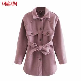 Tangada Women Thick Wool Coats Jacket with Slash Long Sleeves Pocket Ladies Elegant Autumn Winter Coat 4M55 201222