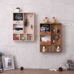 Wood Storage Rack three Layer Hook Hanging Wall Decoration Sundries Holder Living Room Keys Holder Kitchen Vestibule Porch Box Y200429