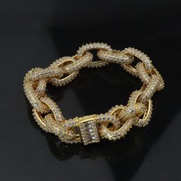 Hip Hop Bracelets High Quality Yellow Gold Micro Prong Setting CZ O Cuban Bracelet Link for Mens Jewelry