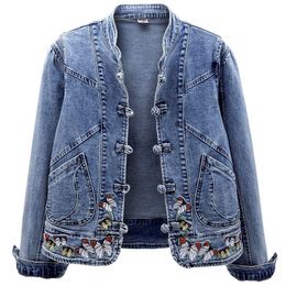Women's Jackets Spring 2021 Embroidered Stretch Denim Jacket Women Short Cardigan Basic Plus Size Female Trend