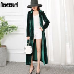 Nerazzurri high quality trench coat for women fall peaked lapel plus size long overcoat british style velvet blazer 5xl 6xl 201211