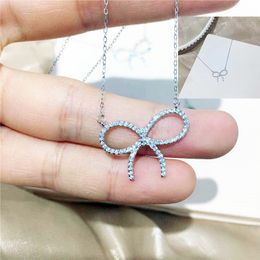 Whole Body S925 Silver Necklace Bow Zircon Friend Gift Women's Jewellery Pendant Korean Clavicle Chain Trend Fashion Accessories Q0531