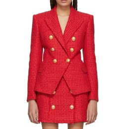 HIGH QUALITY Newest Fashion Fall Winter Designer Blazer Jacket Women's Classic Lion Buttons Tweed Wool Blazer Coat 201201