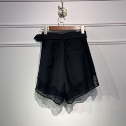 Fashion-Women's Black Shorts Ladies Lace Trimmed Fashion Female With Sashes