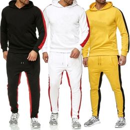 Autumn Winter Jogging Suits for Men Striped Hoodie+Pants Casual Tracksuit Male Sportswear Gym Clothing Sweat Suit 211230