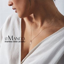 e-Manco Statement Stainless Steel Necklace Women Moon Pendant Necklace dainty Chokers Necklaces for women Graduation Gift Y200323