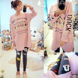 Cartoon dark pattern summer style pink big size T-shirt pregnant clothes cotton Pyjama Sets maternity nightgown leisure wear LJ201123