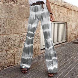 CYSINCOS Summer Tie Dye Flare Pants Women New Summer High Waist Skinnny Trousers Streetwear Plus Size Striped Print Long Pants 201111