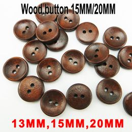 500PCS 13MM/15MM/20MM Deep Coffee Painting Wooden Buttons Coat Boots Sewing Clothes Accessory MCB-046