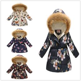 Fashion Girls Down Jacket Fleece Winter Children Clothes Hooded Coat Floral Baby Girl Overcoat Outwear Kids Outfits Tops Jumpers LJ201125