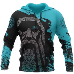 Viking Odin - Blue Pullover Tattoo 3D Print Men hoodies Harajuku Fashion Hooded Sweatshirt Autumn Unisex hoodie sudadera hombre 201104