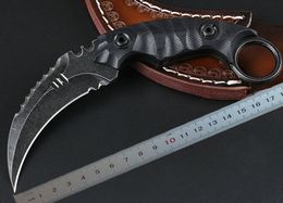 Top Quality Karambit Knife D2 Satin / Black Stone Wash Blade Black G10 Handle Claw Knifes With Leather Sheath