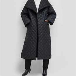 Obrix Long Casual Style Streetwear Jacket V-Neck Full Sleeve Loose Ankle Length Trendy Quilted Coat For Women 201112