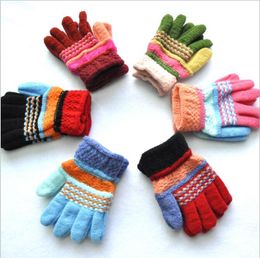 14cm Thick fleece children winter gloves coloful knit fleece mittens infants baby jacquard knitted gloves boys girls warmer skiing glove