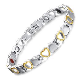 Fashion Healthy Energy Bracelet Love Hearted Design Stainless Steel Health Care Magnetic Gold Bracelet Hand Chain For Women