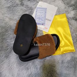 Top Quality Classics sandals Fashion slippers slides Furry Vamp Fluff letter Flip Flops women shoes striped Beach causal slipper home with box