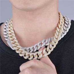 Yellow White Gold Colour Bling CZ 18mm 16-24inch Bubble Cuban Chain Necklace Rock Jewellery For Men Women