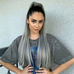 Ash Grey Hair Colour Ombre Ponytail European Indian human Hair single donor Blonde Virgin extensions 140g Silky Straight Drawstring Ponytail