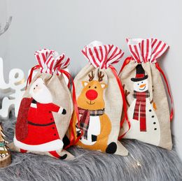 The latest 30X18CM size, Christmas gift bag, Christmas decoration, linen three-dimensional embroidery children gift bag, free shipping