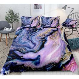 Marble Duvet Cover Set Purple Gold Luxury Marble Bedding Colorful Marble Abstract Art Quilt Cover Queen Bed Set Teens Dropship 201210