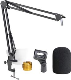 Mic Stand with Pop Filter - Microphone Boom Arm Stand with Foam Windscreen for AT2020 USB+ AT2035 Condenser Microphone by YOUSHARES