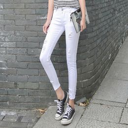 Slim Fit Skinny Jeans Woman White Ripped Jeans petite Curvy Distressed Stretch Skinny Jeans Destroyer Push Up Denim Pencil Teen 201030