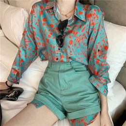 HELIAR Two-piece Sets Women Long Sleeve Buttoned Printed Shirts And High Waist Shorts Sets Two Pieces Outfits Women Autumn 201119