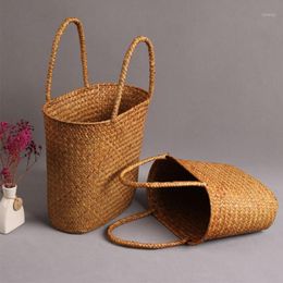 Traditional Style Handmade Weave Seaweed Portable Ladies Bag Eco-friendly Outdoor Retro Supermarkt Shopping Handbag Storage Bags