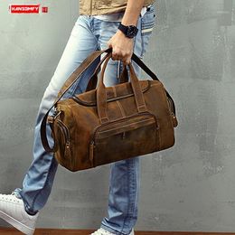 Duffel Bags Men's Handbag Men Travel Bag Leather Retro Luggage Male Shoulder Portable Original Large Capacity Crazy Horse Leather1
