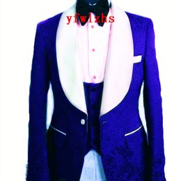 New Style Embossing Handsome Shawl Lapel Groom Tuxedos Men Suits Wedding/Prom/Dinner Best Man Blazer(Jacket+Pants+Tie+Vest) W658
